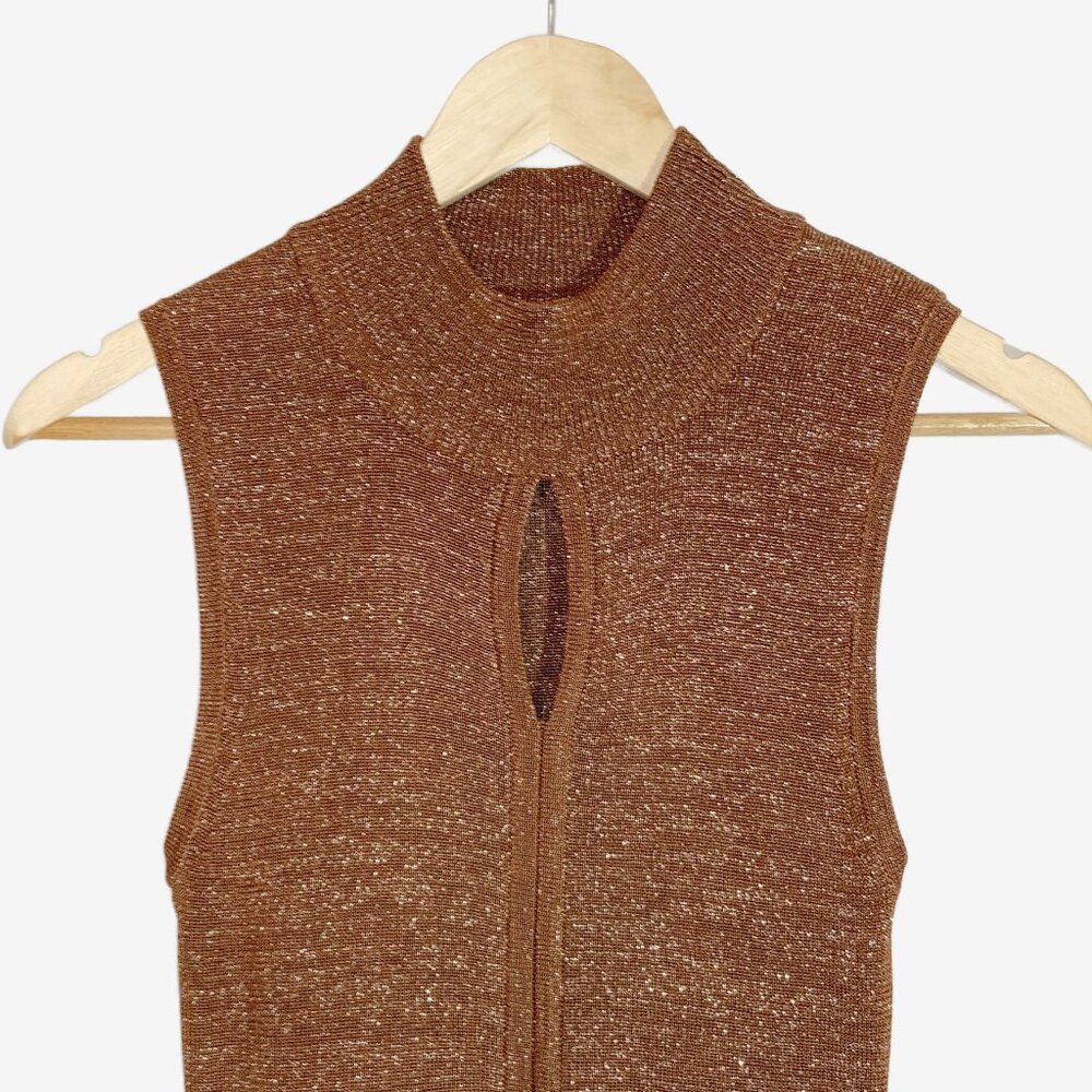 Vintage Y2K Bronze Brown Knit Sleeveless Top with Metallic Gold Thread / Small - Picture 4 of 11